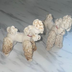 Vintage white poodles with red collar set of two